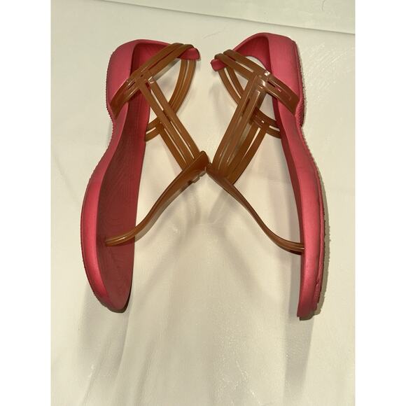Crocs Isabella Sandals Pink/Orange Jelly T Strap Strappy Slip On Flats Women 6 - Picture 4 of 8
